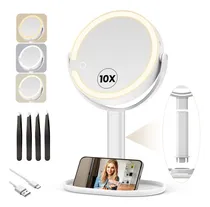 Comprar Espejos Para Maquillaje Doble 1x\u002F10x Aumento Touch Led 3 Modos De Iluminación Y Regulación Continua Temperatura de la luz: 3000k-6000k 22CM HEEDU
