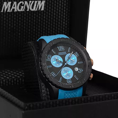 Relógio Magnum Masculino Esportivo Oversized Cronografo Azul MA33504F no  Shoptime