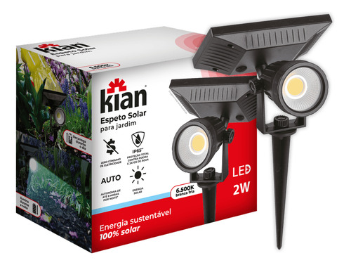 Led Espeto Solar Preto 2w 6.500k Branca Fria Kian P/ Jardim