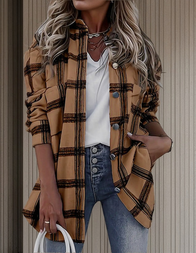 Chaqueta Camisero Casual Con Botones Para Mujer