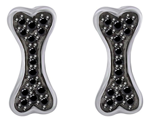 Aretes De Hueso De Perro Con Detalles De Diamantes Negros Me