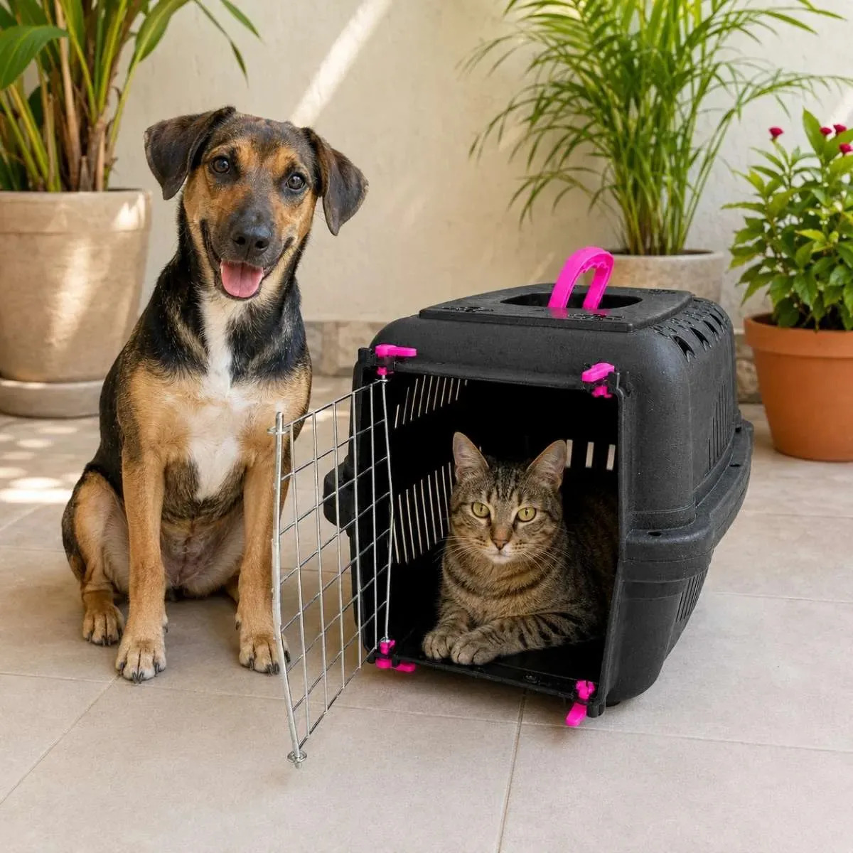 Caixa de Transporte Portinha de Aço Pet Cachorros Gatos Coelho Reforçado com Ventilação Grande Pequena Nº1 Cor Rosa