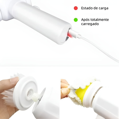 Escova Elétrica 5 Em 1 Sem Fio Recarregável Limpa Tudo Branco