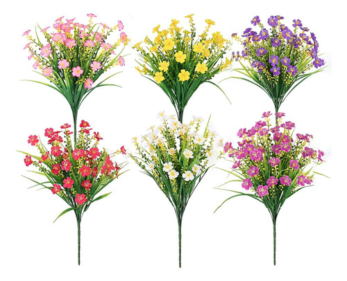 Flores Artificiales Para Exteriores, 6 Paquetes De Plantas A