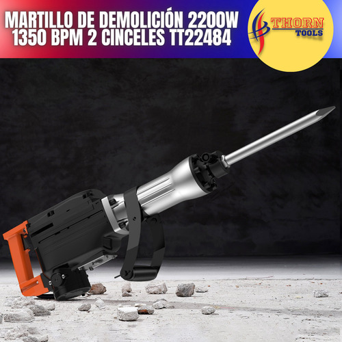 Martillo De Demolición 2200w 1350 Bpm 2 Puntas De Cinceles Color Naranja