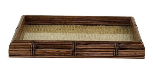 Bandeja De Bambu Com Sisal Natural E Vidro - Woodart 30x17cm