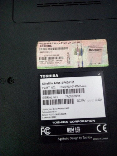 Toshiba A665 Sp6001m (para Piezas) Pregunta Disponibilidad. (Usado)