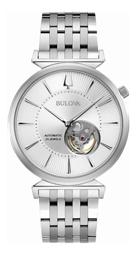 Reloj Bulova Classic Regatta Automatic Open Heart 96a235 Color De La Malla Plateado Color Del Bisel Plateado Color Del Fondo Plateado