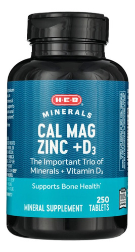 H - E - B Calcio Magnesio Zinc Y Vitamina D3 250 Tabletas Sabor Sin Sabor