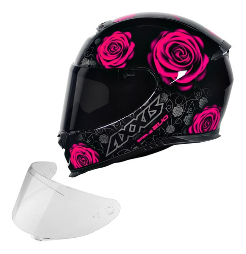 Capacete Axxis Mt Flowers Rosa + Viseira Fume