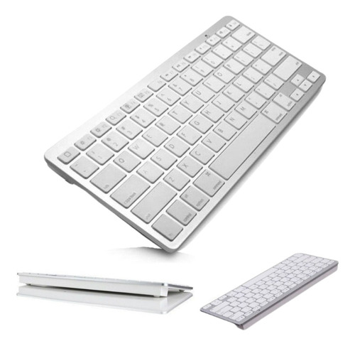 Mini Teclado Slim Sem Fio Bluetooth Sem Fio Branco E Prata