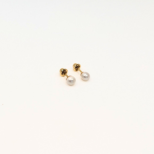 Aro Abridor Recién Nacido Perla 4mm Oro 18k Cierre Tornillo