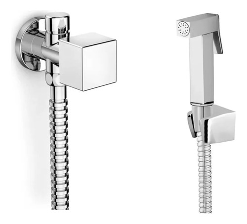 Ducha Higiênica Quadrada C/ Derivação Em Metal Completa