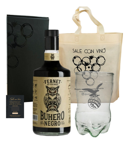 Box Regalo Fernet Buhero + 1 Vaso Fernetero Personalizado Transparente