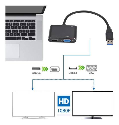 Cabo Adaptador Usb Para Vga 2 Em 1 Compatível Com Alta