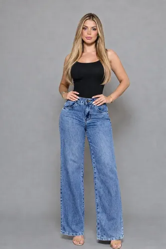 Calça Jeans Feminina Wide Leg Pantalona Cintura Alta Premium - R$ 62,99