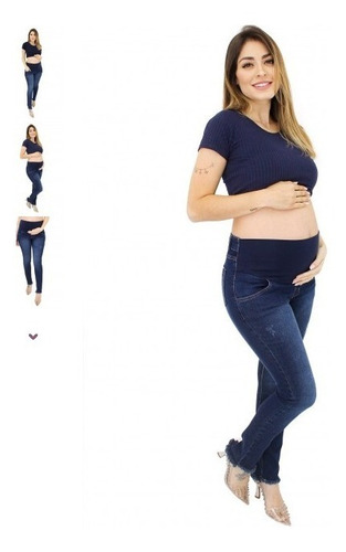 Imagem 2 de 2 de Calça Jeans Cigarrete Gestante Modelo Roberta