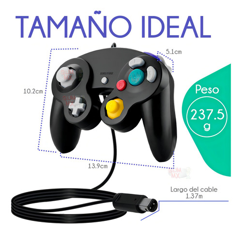 Control Gamecube Joystick Clásico Alámbrico Para Nintendo Color Negro