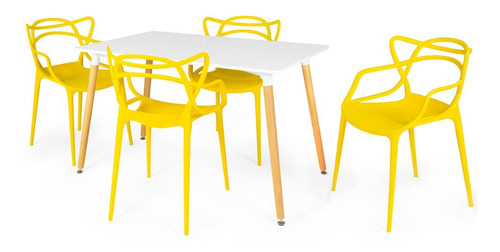 Mesa De Jantar Eiffel Branca 120x80cm + 4 Cadeiras Allegra Cor Amarelo