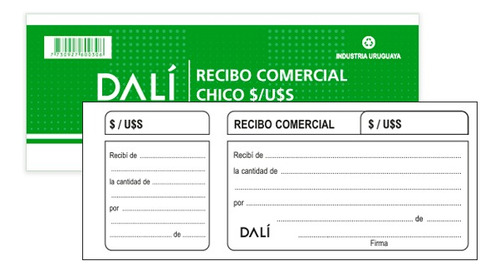 Recibo Comercial Chico X 2 Marca Dalí Pesos Dolares