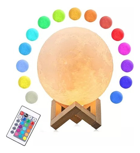Lámpara De Luna De 16 Colores Impresión 3d 15cm Táctil