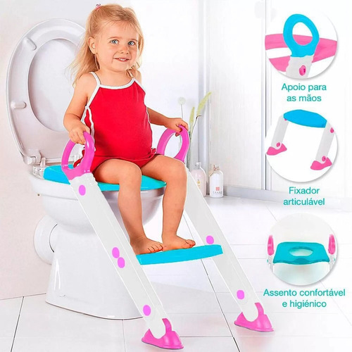 Assento Redutor Infantil Antiderrapante Com Escada Rosa Buba