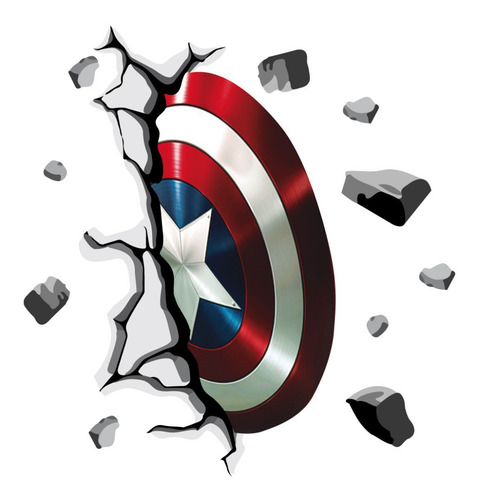 Imagen 2 de 2 de Vinilos Decorativos Escudo Capitan America Atravesando Pared