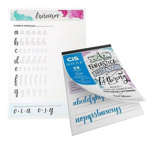 Bloco De Exercício Lettering + Caneta Brush Cis 12 Cores