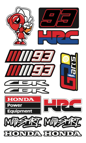 Honda Racing Sport Kit De Stickers Para Moto Planilla Rh06