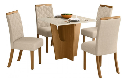 Mesa De Jantar 4 Lugares Chloe Nature/off White/linho -