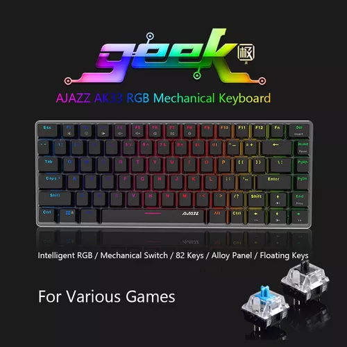 Teclado gamer Ajazz AK33 QWERTY Ajazz Blue inglés US color negro con luz  RGB