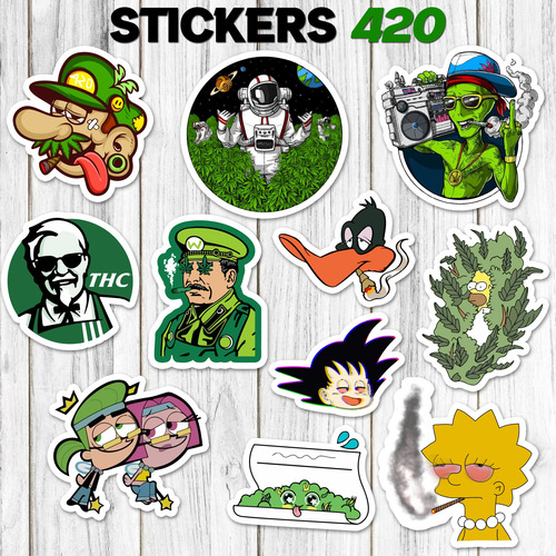 Stickers Marihuana Thc 420 25 Unidades Pvc Plastificados