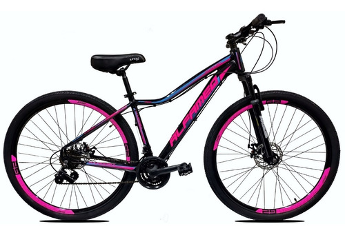 Bicicleta Aro 29 Feminina Alfameq Pandora Freio Disco Susp Cor Preto/Rosa/Azul Tamanho do quadro 17