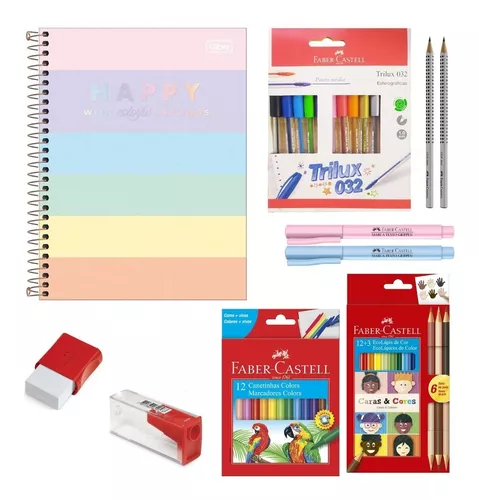 Kit Escolar Caderno, Lápis de Cor, Marca TextoMRN4HUXEL