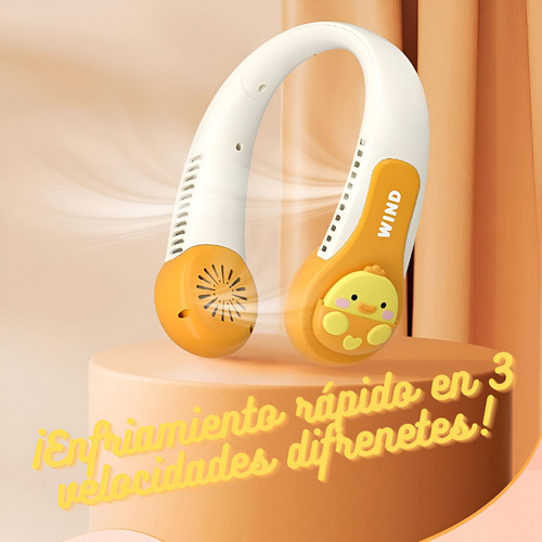 Ventilador Para Cuello Portátil Recargable 3 Velocidades Naranja