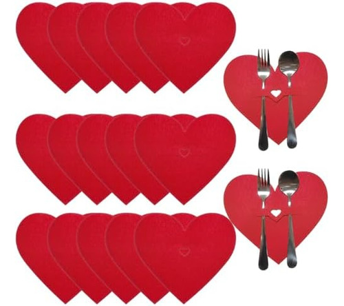 15 Piezas De Cubiertos De Corazón De San Valentín Rojo En Fo