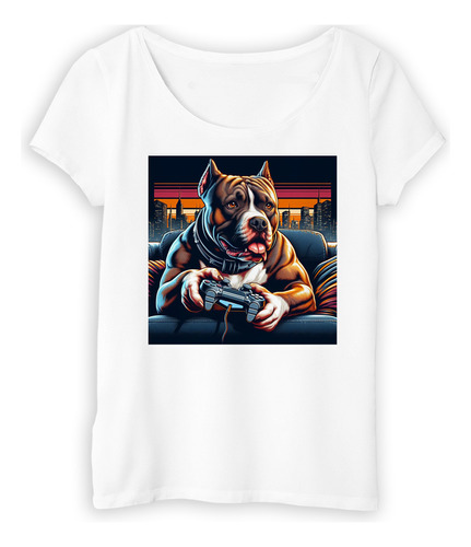 Remera Mujer Pitbull Concentrado Perro Jugando Juegos