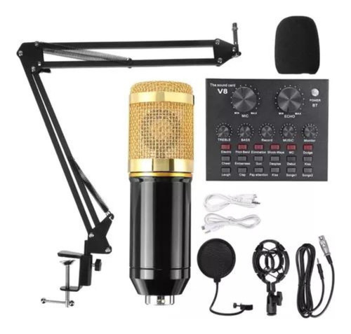 Kit Micrófono Profesional De Condensador + Tarjeta Sonido V8