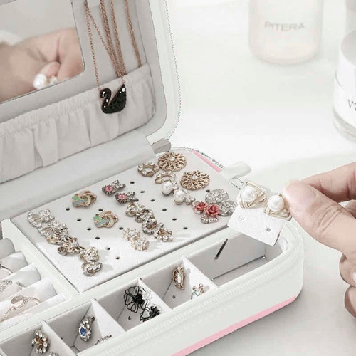 Imagen 3 de 5 de Alhajero Caja Organizadora Para Joyas Anillos Aros Espejo
