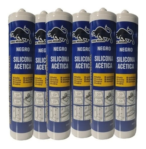 6 Unidades Silicona Acética Universal Color Negro