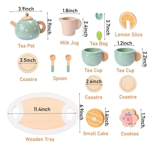 Juego De Té De Madera De 15 Piezas Para Toy Kitchen 1ez
