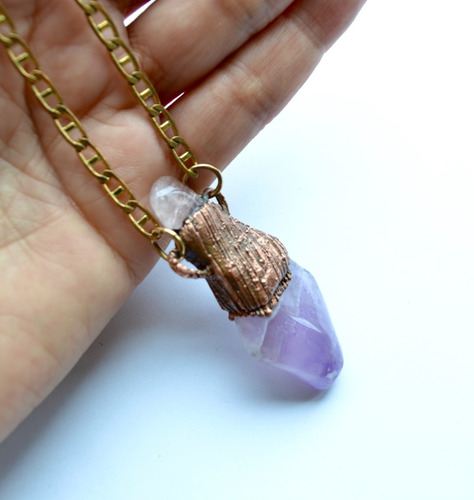 Imagen 3 de 6 de Colgante Amuleto Piedra Natural, Cuarzo Rosa, Amatista, Cod1