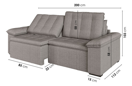 Sofá Cama 3 Lugares Retrátil Reclinável 2,00m Linho Wt