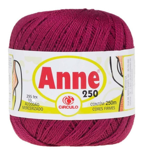 Linha Anne 250 Metros Circulo Para Crochê Amigurumi Tricô Cor Bordô - 3794