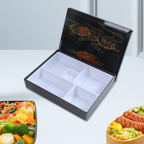 Caja Bento Japonesa, Contenedor De Comida Y Negro Con Tapa,