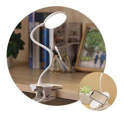 Lámpara Velador Pinza Led Recargable Táctil Flexible Dimmer