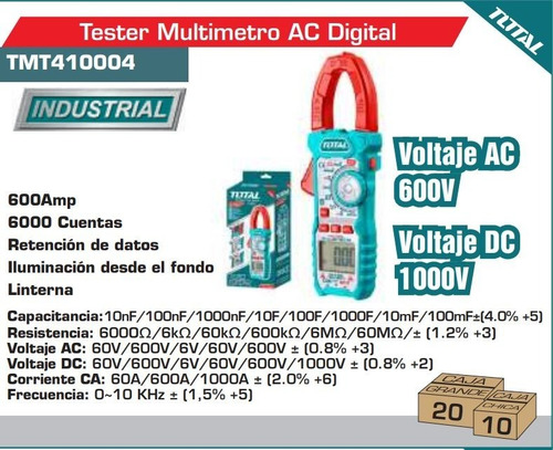 Imagen 2 de 2 de Tester Ac Digital 600amp Pinza Amperimétrica Total Total