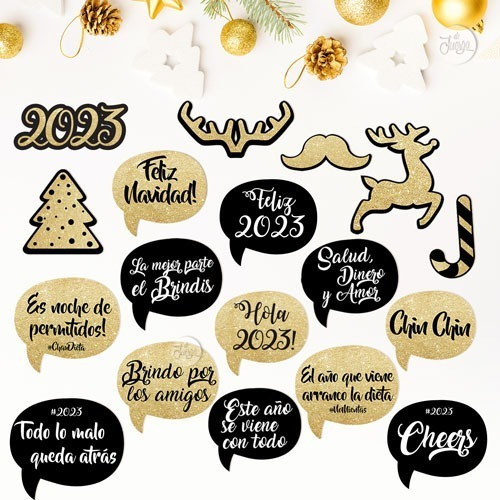 Photo Booth Navidad Y Año Nuevo Imprimible Props Glitter 