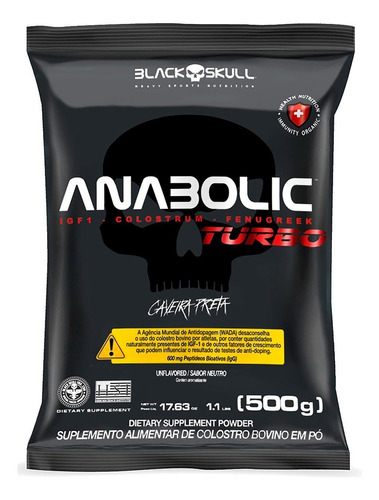 Anabolic Turbo Refil Caveira Preta Black Skull - 500g Sabor Neutro