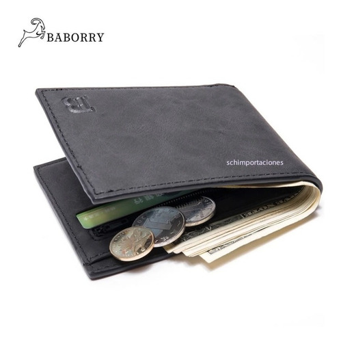 Imagen 2 de 5 de Billetera Baborry - Original - Cuero De Poliuretano - Negro